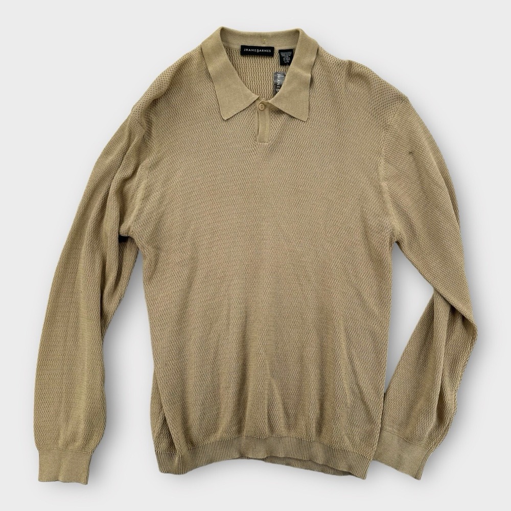 Vintage‎ Jhane Barnes Shirt Mens Large Long Sleeve Tan Y2K Grandpa Sweater NWT